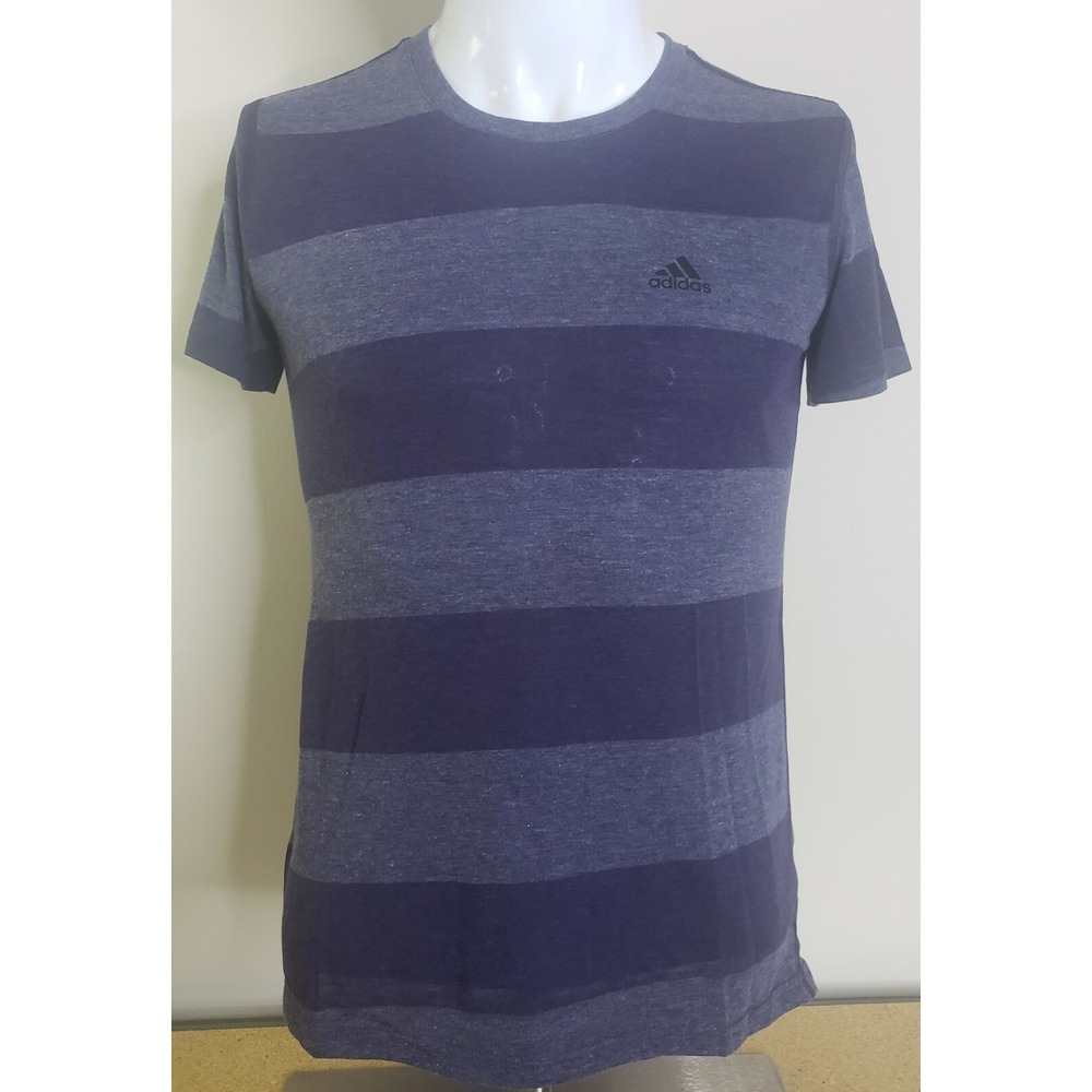 Adidas Ultimate 2.0 Mens Size Small S/S Athletic T-Shirt Blue Stripe